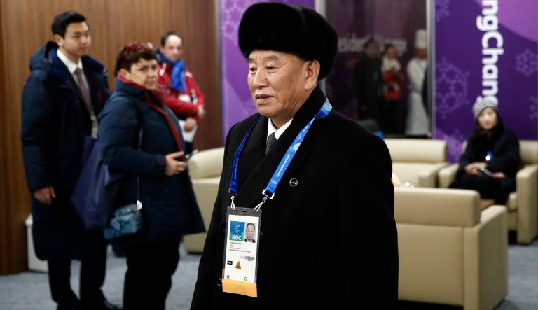 Kim Yong Chol, vice chairman of North Korea's ruling Workers' Party Central Committee, arrives at the closing ceremony of the 2018 Winter Olympics in Pyeongchang, South Korea, Sunday, Feb. 25, 2018. (AP Photo/Patrick Semansky, Pool)