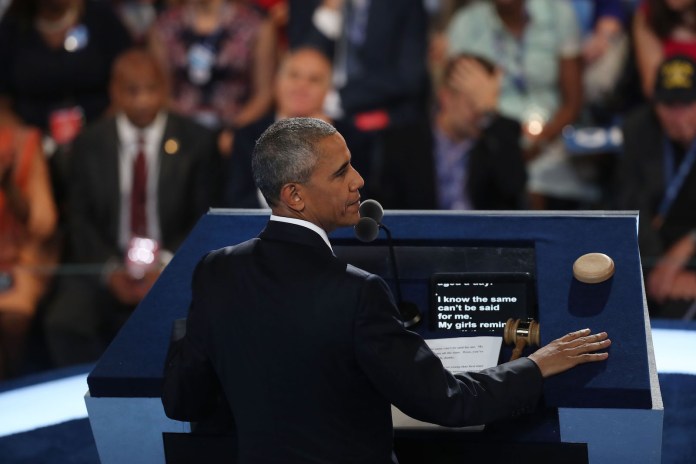 Toward the end of his speech, President Obama said: "Anyone who threatens our values, whether fascist, communist, Jihadist or homegrown demagogues, will always fail in the end." (Victor J. Blue/Bloomberg)