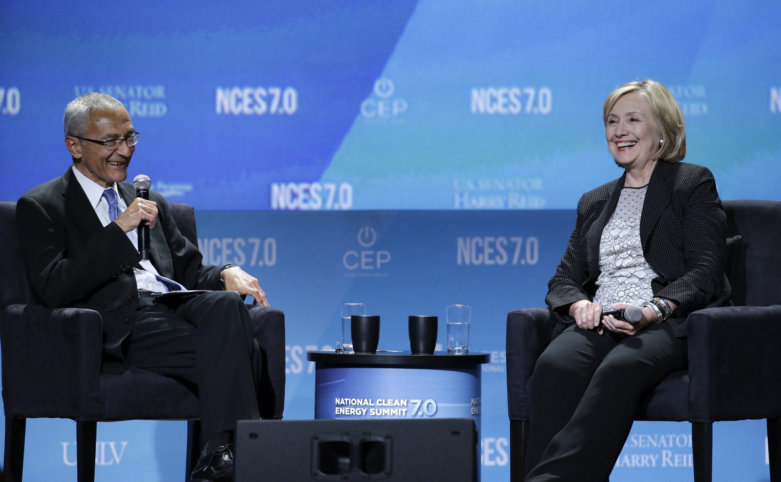 Hillary Clinton shares stage with potential campaign chair