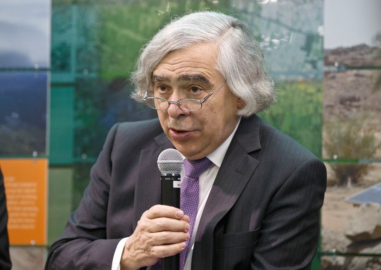 Energy Secretary Ernest Moniz will visit West Virginia for a day-long symposium on the region's energy future before taking a tour of the Mountaineer State's more advanced coal power plant. (AP Photo/Michel Euler)