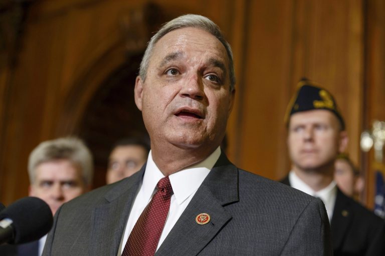 House Veterans Affairs Committee Chairman Rep. Jeff Miller, R-Fla. is joined by Republican members and veterans in calling for reforms in the wake of allegations of gross mismanagement and misconduct at Veterans Administration hospitals possibly leading to patient deaths, Thursday, May 29, 2014, during a news conference on Capitol Hill in Washington. Earlier, House Speaker John Boehner said he isn't ready to join other members of Congress who say Veterans Affairs Secretary Eric Shinseki should resign over the scandal. (AP Photo/J. Scott Applewhite)