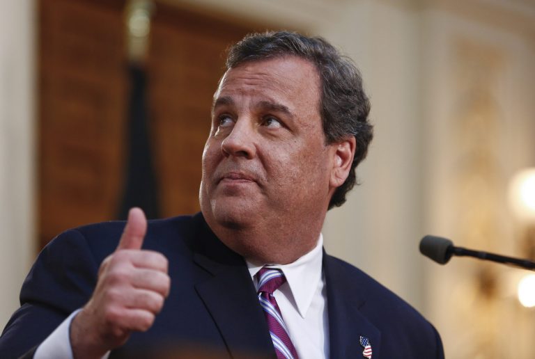 New Jersey Gov. Chris Christie delivers his budget address for fiscal year 2015 to the state legislature on Feb. 25 at the Statehouse in Trenton, New Jersey. The $34.4 billion state budget proposes increased spending for schools and health care, and also includes the largest-ever payment to the public worker pension fund. (Photo by Jeff Zelevansky/Getty Images)