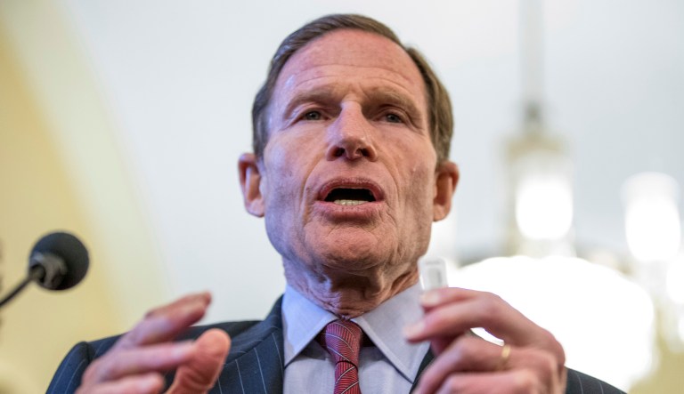 Blumenthal did not mention on the call with reporters that the Peopleâs Daily newspaper of China is a tenant in the Empire State Building, which his wife's family manages. (AP Photo/Andrew Harnik)