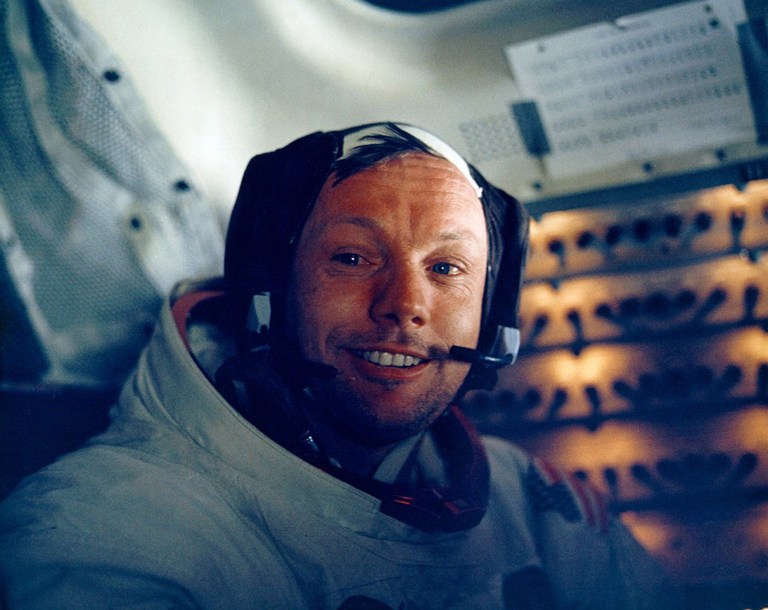 376713 12: (FILE PHOTO) Astronaut Neil Armstrong smiles inside the Lunar Module July 20, 1969. The 30th anniversary of the Apollo 11 Moon landing mission is celebrated July 20, 1999. (Photo by NASA/Newsmakers)