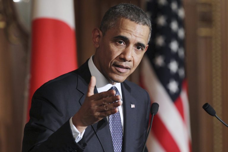 President Barack Obama attends a joint press conference with Japanese Prime Minister Shinzo Abe at the Akasaka State Guest House in Tokyo, Thursday, April 24, 2014. (AP Photo/Junko Kimura-Matsumoto, Pool)