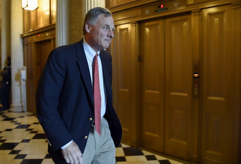 Sen. Richard Burr, R-N.C., walks to a luncheon with other Senate Republicans on Capitol Hill in Washington, Friday, May 22, 2015. (AP Photo/Susan Walsh)