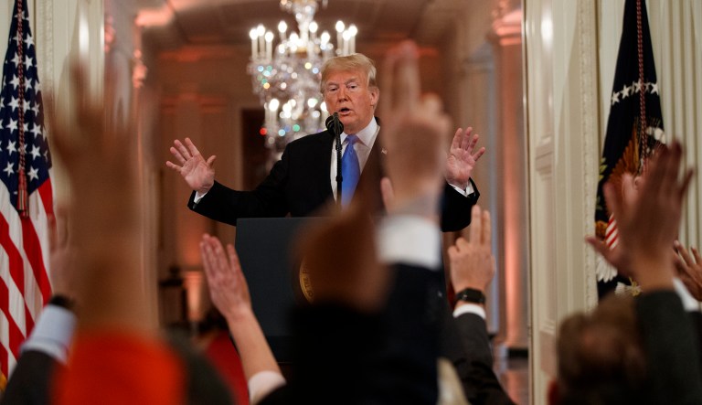 President Donald Trump takes questions from journalists during a news conference in the East Room of the White House, Wednesday, Nov. 7, 2018, in Washington.