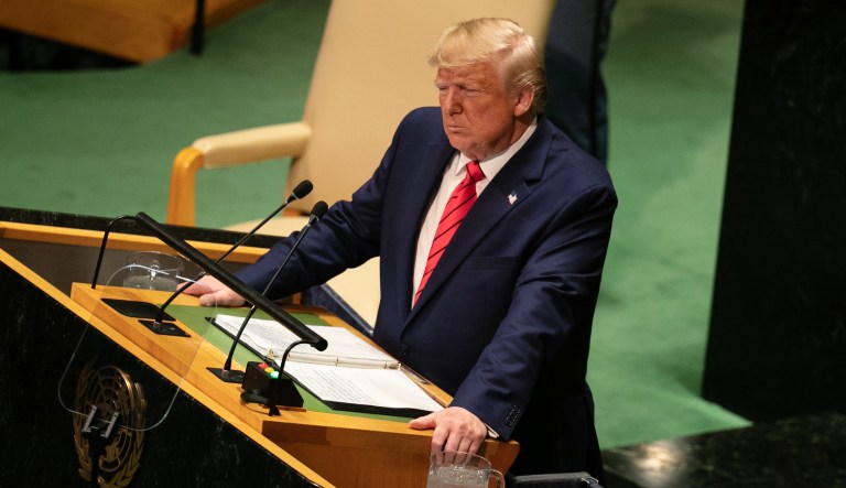 U.S. President Donald Trump speaks during the UN General Assembly meeting in New York, U.S., on Tuesday, Sept. 24, 2019.