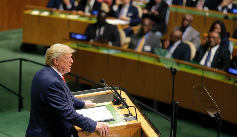 United States President Donald Trump addresses the 74th session of the United Nations General Assembly at U.N. headquarters Tuesday, Sept. 24, 2019. 