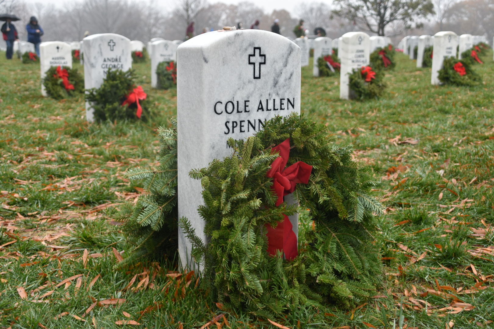 The headstone of Cole Allen Spennati at Arlington National Cemetery. Spennati and his family were killed while traveling home on Mother's Day weekend in 2017.