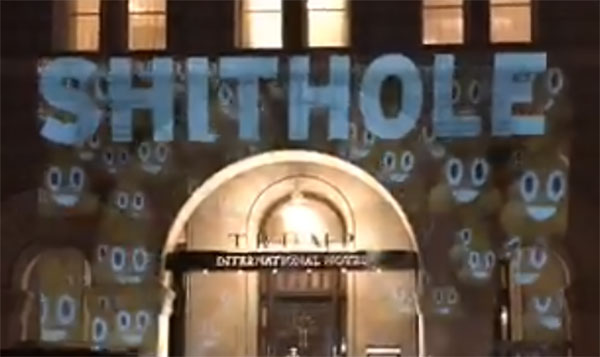 ‘Shithole,’ ‘pay Trump bribes here’ projected onto Trump Hotel