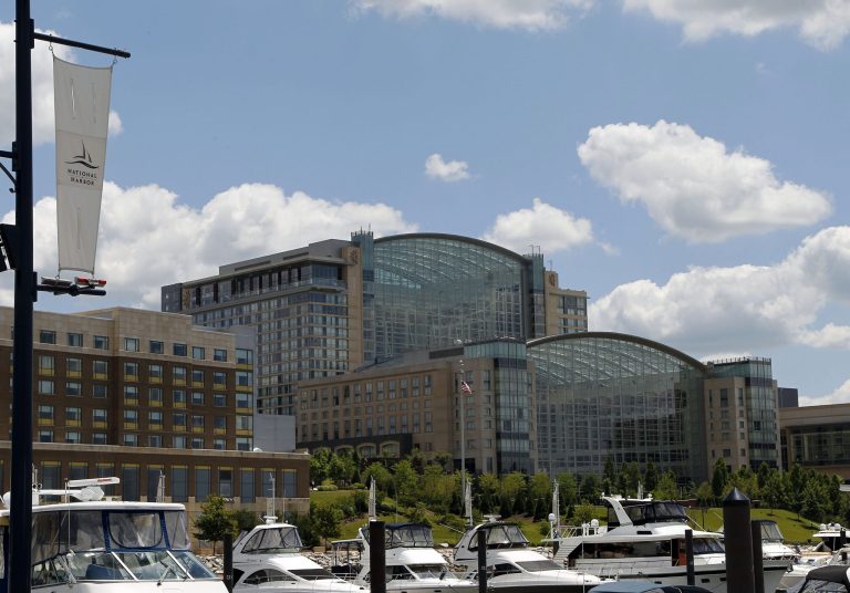   The Gaylord National hotel and convention center is seen in the National Harbor Friday, June 15, 2012 in Oxon Hill, Md. Officials with Las Vegas casino operator MGM are scheduled to meet with Maryland Gov. Martin O'Malley about plans for a potential casino near the nation's capital. (AP Photo/Alex Brandon)  