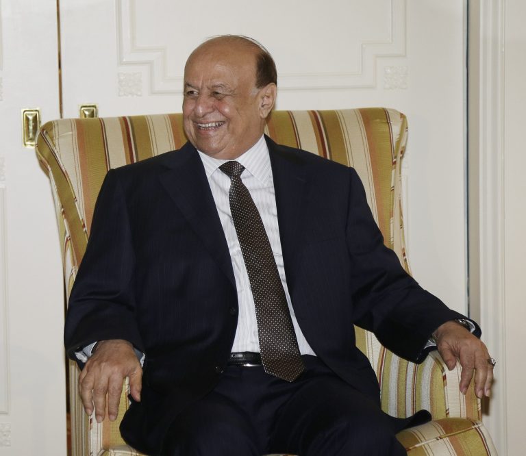 Yemeni President Abdo Rabby Mansour Hadi is seen during his meeting with US Sec of Treasury Jacob J. Lew, not shown, at the Willard Hotel in Washington, Monday, July 29, 2013. (AP Photo/Pablo Martinez Monsivais)