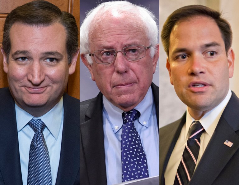 Cruz and Sanders have missed four roll call votes so far in 2016; Rubio has missed three. (AP photos)