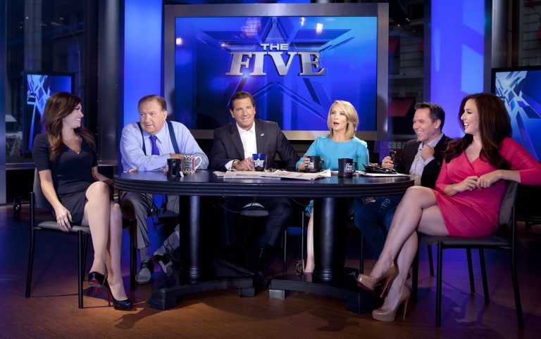 From left, Kimberly Guilfoyle, Bob Beckel, Eric Bolling, Dana Perino, Greg Gutfeld and Andrea Tantaros co-hosts of Fox News Channel's 