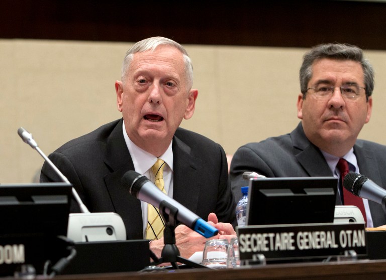 Defense Secretary Jim Mattis ruled out the immediate possibility of joint U.S.-Russian military cooperation in Syria on Thursday, during a meeting with NATO defense ministers. (AP Photo/Virginia Mayo, Pool)