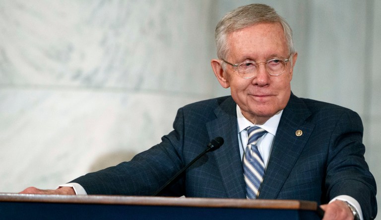 Former Democratic Sen. Harry Reid is resurrecting his annual clean energy conference next month after a two-year hiatus. (AP Photo/Evan Vucci, File)