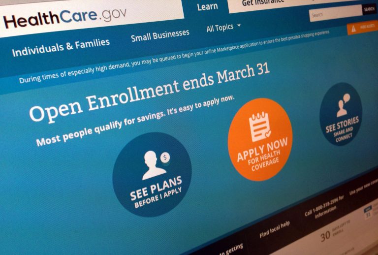 This March 1, 2014, photo shows part of the website for HealthCare.gov as photographed in Washington. Warding off the specter of election-year health insurance cancellations, the Obama administration Wednesday announced a two-year extension for individual policies that don't meet requirements of the new health care law. (AP Photo/Jon Elswick)