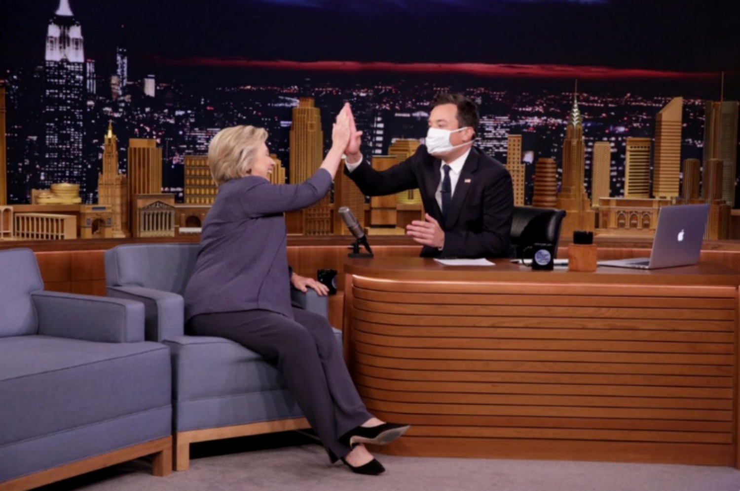 Jimmy Fallon teases Clinton with a germ mask