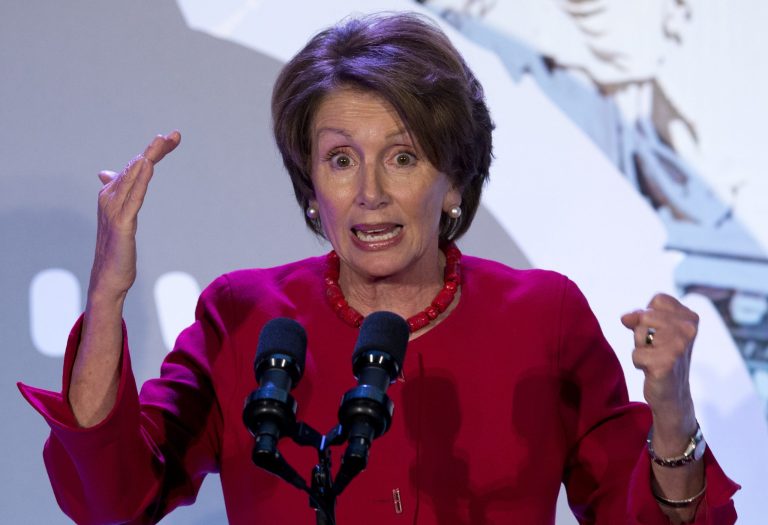 House Minority Leader Nancy Pelosi of California gestures as she speaks at the U.S. Hispanic Chamber of Commerce's 2014 Legislative Summit in Washington, Thursday, March 27, 2014. (AP Photo/Carolyn Kaster)