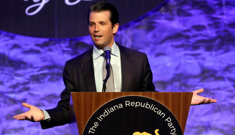The president's son on Wednesday retweeted Geraldo Rivera's defense of the president, saying 