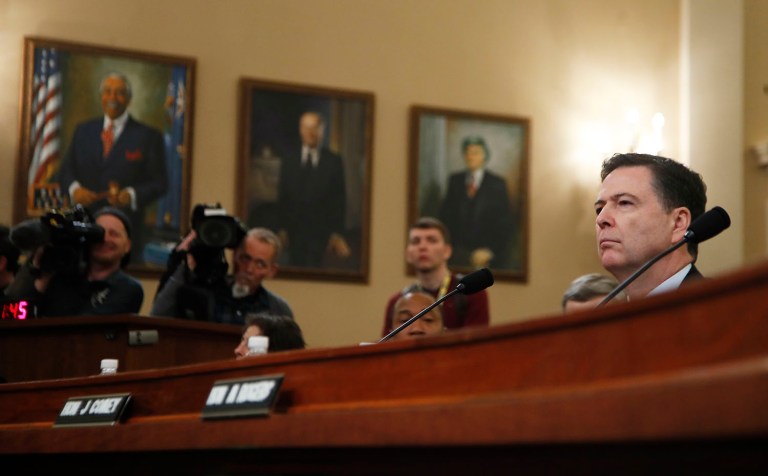 FBI Director James Comey testifies on Capitol Hill in Washington, Monday, March 20, 2017, before the House Intelligence Committee hearing on allegations of Russian interference in the 2016 U.S. presidential election. (AP Photo/Manuel Balce Ceneta)
