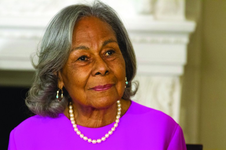 Jacquelyn Martin/AP
Rachel Robinson, 90, widow of baseball great Jackie Robinson attends a workshop for high school and college students with cast members of the movie 