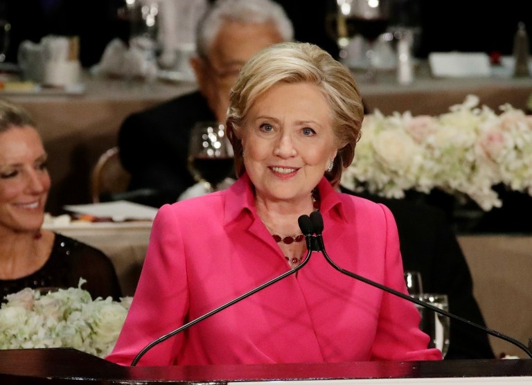 Democratic presidential candidate Hillary Clinton speaks at the 71st Annual Alfred E. Smith Memorial Foundation Dinner Thursday, Oct. 20, 2016, in New York. (AP Photo/Frank Franklin II)