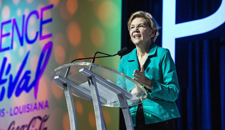 Democratic presidential candidate Sen. Elizabeth Warren speaks at the 2019 Essence Festival.