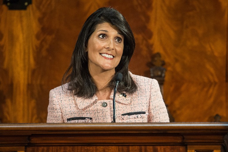 S.C. Gov. Nikki Haley celebrated her first victory late Tuesday in a continuing lawsuit against the Department of Energy. (AP Photo/Sean Rayford)