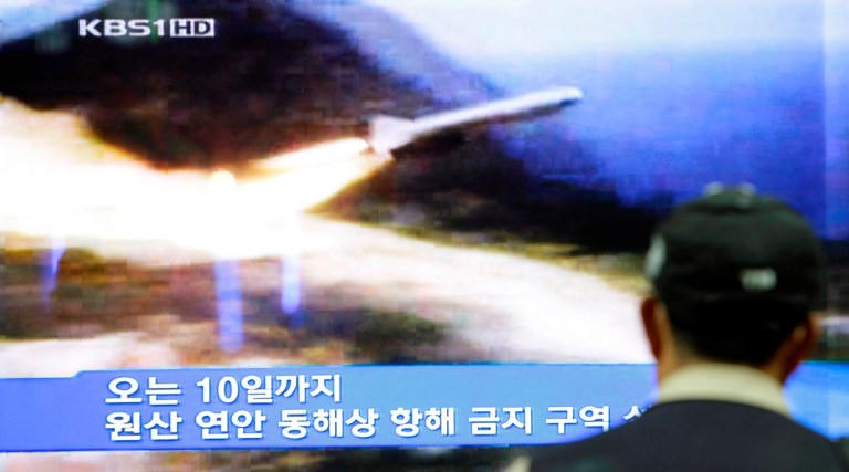 In the email, Clinton aide Huma Abedin alerted former Secretary of State Hillary Clinton that North Korea has launched two short-range missiles. (AP Photo/ Lee Jin-man)