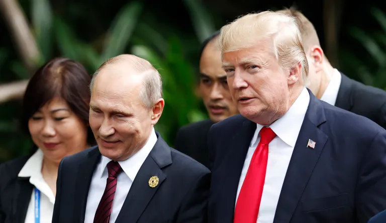 In 12 short months, the flurry of cordial compliments between President Trump and Russian President Vladimir Putin quickly deteriorated into relentless verbal artillery that was forcefully backed by acute geopolitical stratagems. (Jorge Silva/Pool Photo via AP)