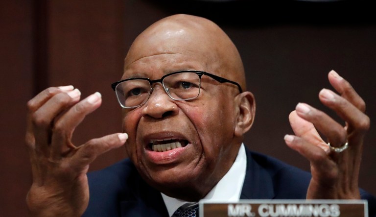House Oversight and Reform Committee Chair Elijah Cummings, D-Md., speaks to reporters about issuing subpoenas as part of his investigation of people in President Donald Trump's administration who were granted security clearances despite "disqualifying issues" in their backgrounds, on Capitol Hill in Washington, Tuesday, April 2, 2019. 