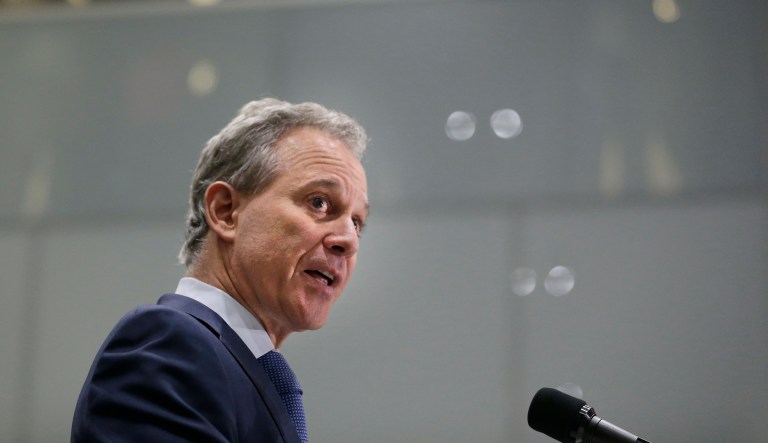 New York Attorney General Eric Schneiderman speaks at a news conference in New York, Wednesday, Sept. 6, 2017. Fifteen states and the District of Columbia sued Wednesday to block President Donald Trump's plan to end a program protecting young immigrants from deportation â an act Washington state's attorney general called part of a "dark time for our country."