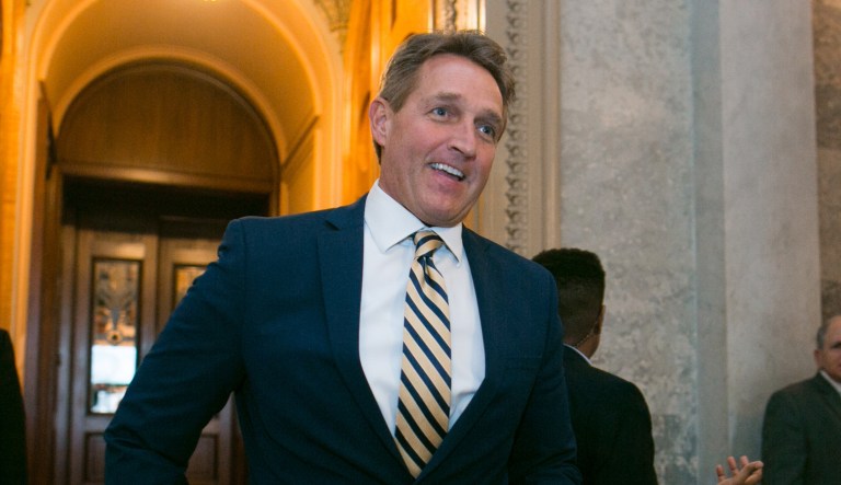 Senator Jeff Flake, R-Ariz., walks through the U.S. Capitol, January 10, 2018.