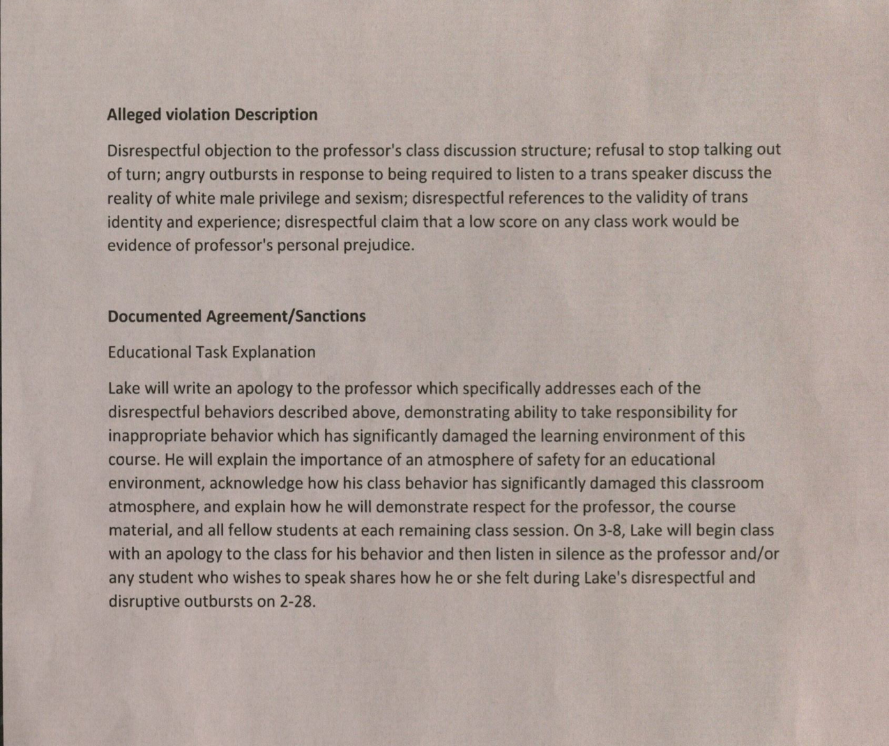 Explanation of Violation