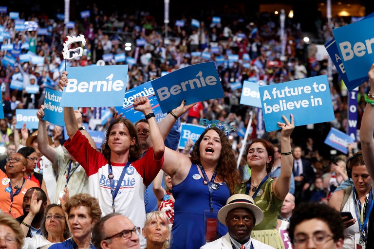 Many Bernie Sanders delegates are not ready to give up trying to win the nomination, and are still rejecting a primary process that many of them believe was skewed in favor of Hillary Clinton. (AP Photo/Carolyn Kaster)
