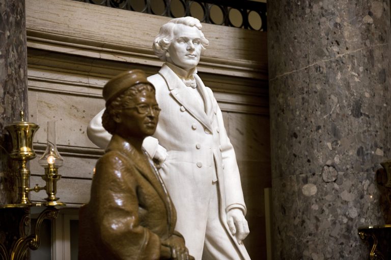   A sculpture of John Gorrie of Florida, inventor of the ice machine, stands next to the popular Rosa Parks in Statuary Hall at the Capitol in Washington, Tuesday, July 2, 2013. A physician, scientist, and inventor, Gorrie is considered the father of refrigeration and air-conditioning; he died impoverished and virtually forgotten in 1855. Among the U.S. Capitolâs many statues which honor the nationâs founders, leaders and legends, the marble figure by scuptor C.A. Pillars, is largely overlooked by thousands of visitors who tour the Capitol daily. (AP Photo/J. Scott Applewhite)  