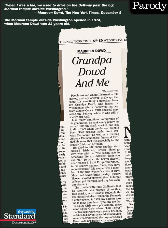 Maureen Dowd’s “Memories”