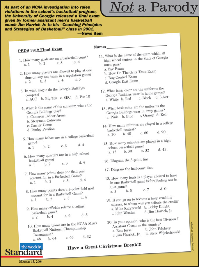 A final exam from the University of Georgia.