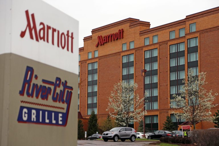 This Monday, April 28, 2014 photo shows a Marriott hotel in Cranberry Township, Pa. Marriott International Inc. reports quarterly earnings on Tuesday, April 29, 2014. (AP Photo)