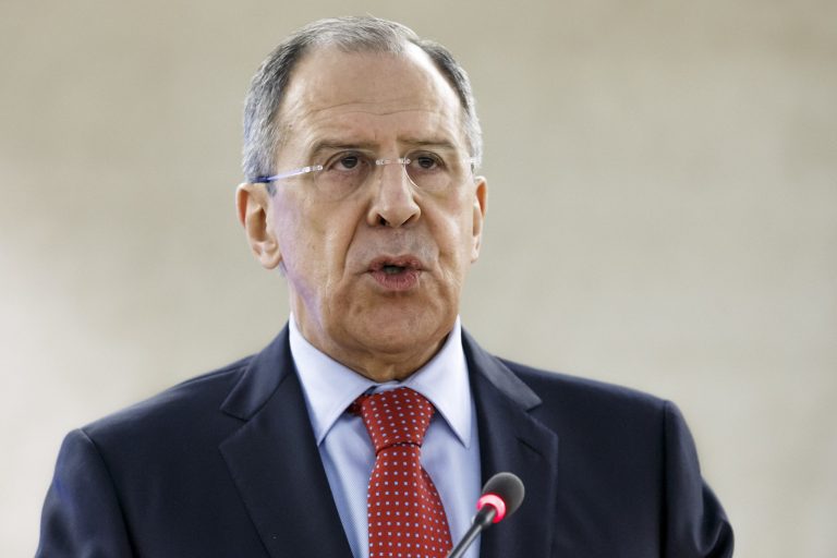 Russian Foreign Minister Sergey Lavrov delivers his speech during the opening of a high-level segment of the 25th session of the Human Rights Council, at the European headquarters of the United Nations, in Geneva, Switzerland, Monday, March 3, 2014. Lavrov said Russian troops that have streamed into Ukraine are protecting his country's citizens living there. He said that it's necessary to use Russian troops in Ukraine 