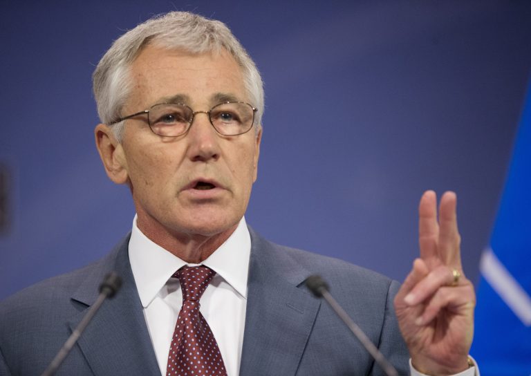 U.S. Defense Secretary Chuck Hagel speaks during his news conference at the conclusion of a meeting of the North Atlantic Council (NATO) in Brussels, Wednesday, June 4, 2014. NATO defense ministers gathered for the first time since the Ukraine crisis, and top of the agenda was how to react long-term to Russia's new military capabilities and its willingness to use them. (AP Photo/Pablo Martinez Monsivais, Pool)