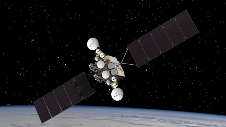This artist rendering provided by the U.S. Air Force, shows the AEHF-1 satellite in orbit above the earth. (AP Photo/U.S. Air Force)