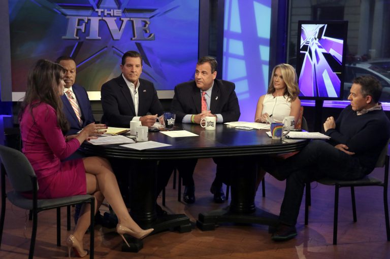Fox News host and former White House press secretary Dana Perino, second from right, was the one to give the send-off to Bill O'Reilly on what is now his former show. (AP Photo/Richard Drew)