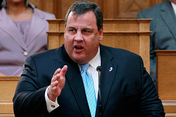 New Jersey Gov. Chris Christie fired up Republican National Convention delegates Tuesday night, but a watchdog group back home says he forgot to mention some things about his tenure. (AP Photo)