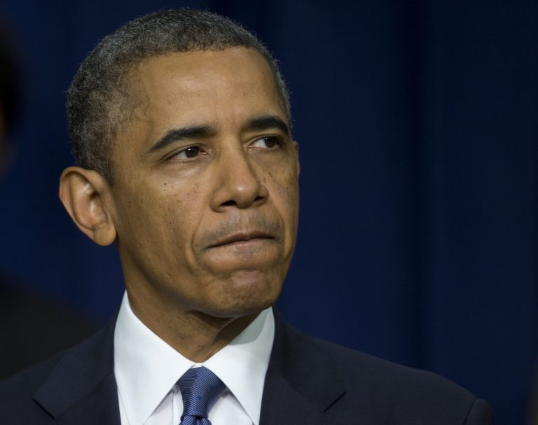   President Barack Obama pauses as he speaks about the shooting at the Washington Navy Yard during a event on the economy in the South Court Auditorium on the White House complex, Monday, Sept. 16, 2013, in Washington. (AP Photo/Carolyn Kaster)  