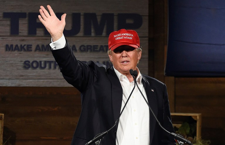 Donald Trump surprised attendees at a rally in Gilbert, S.C., Wednesday night when he took the stage in his infamous 