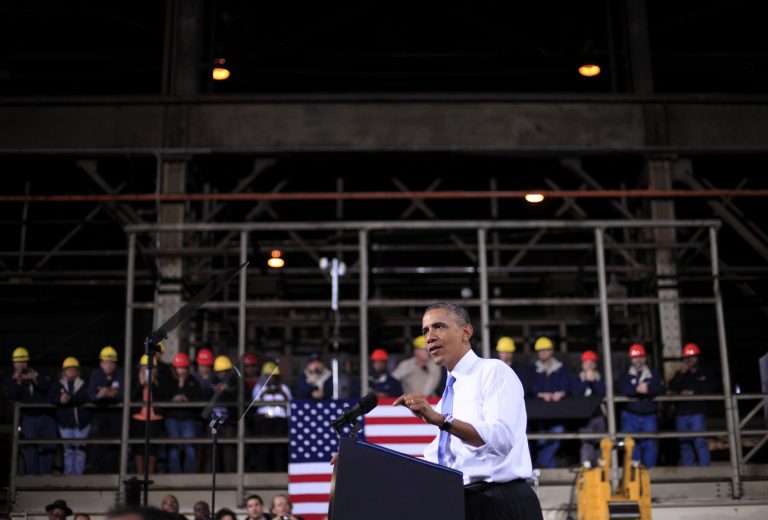 FILE - In this Nov. 14, 2013, file photo, President Barack Obama speaks at ArcelorMittal, a steel mill in Cleveland. The Commerce Department releases final third-quarter gross domestic product on Friday, Dec. 20, 2013. (AP Photo/Pablo Martinez Monsivais, File)