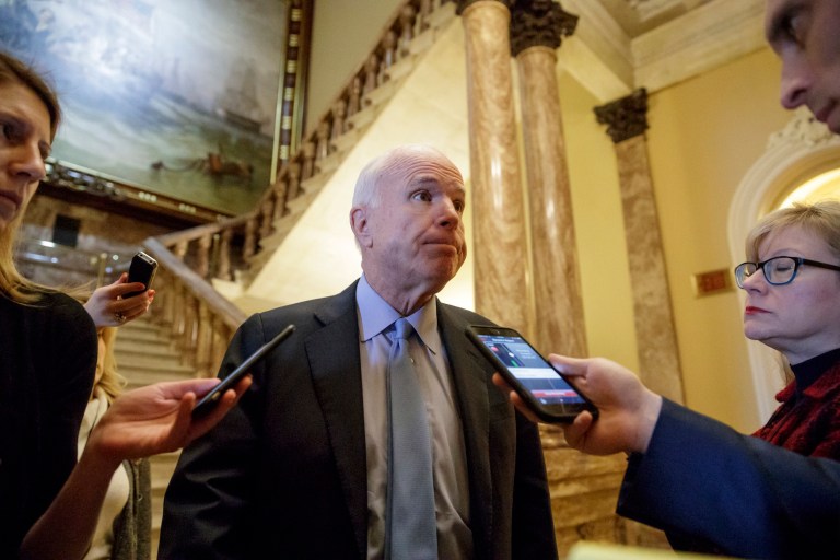 McCain appeared exasperated with all the questions about Flynn and the administration's missteps. (AP Photo/J. Scott Applewhite)